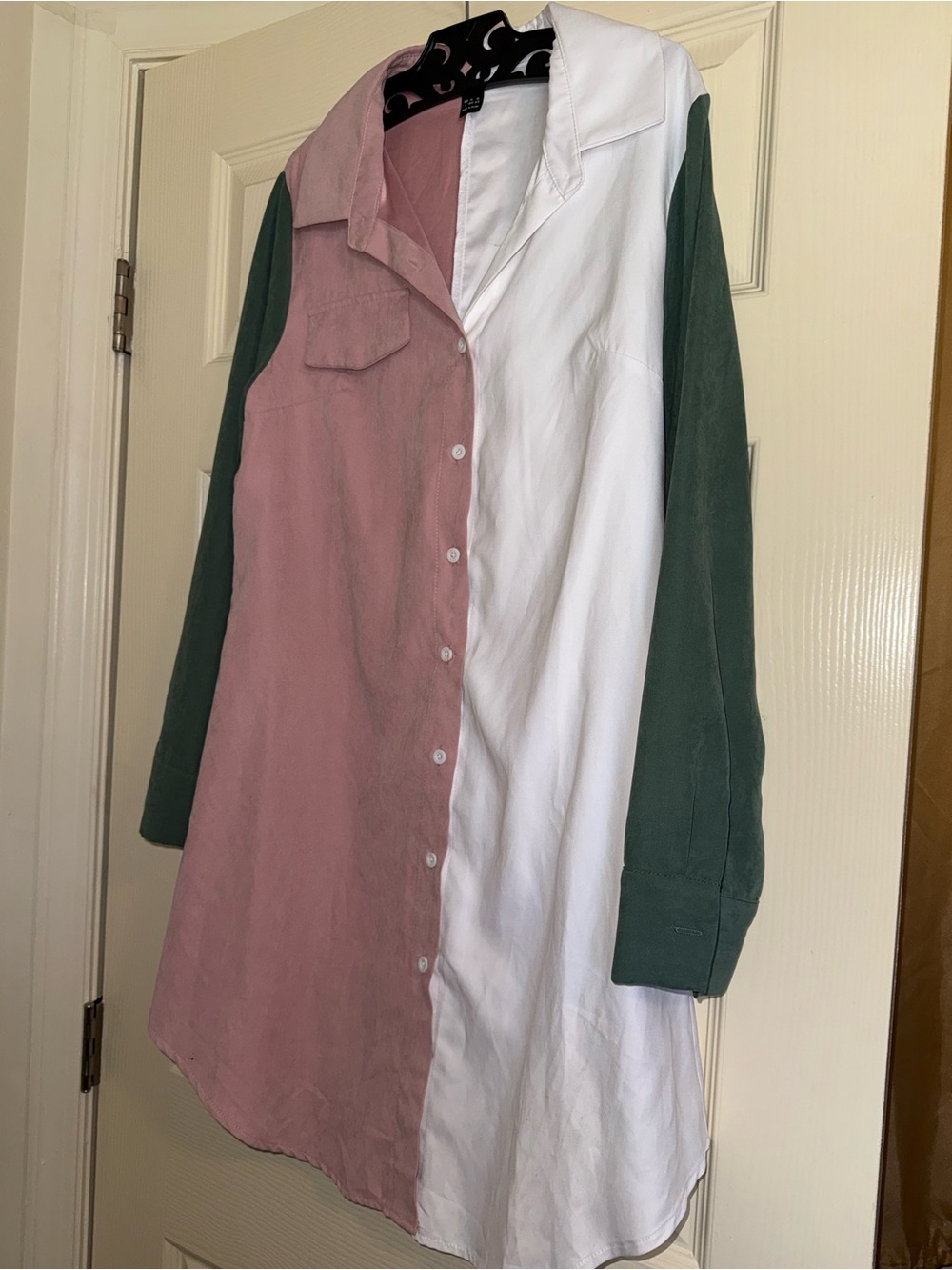 SHEIN Pink, White & Green Colorblock Longline Shirt Jacket